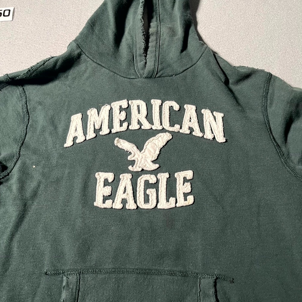 American Eagle Outfitters Hoodie Men‎ Large Green Distressed Spell Out Logo